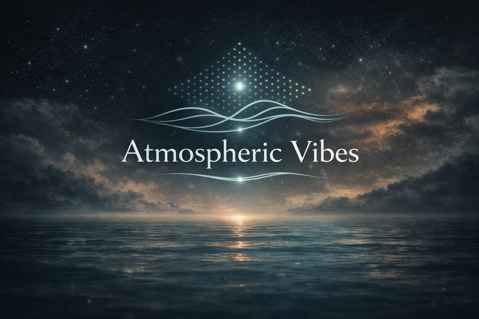 Atmospheric Vibes — a starry night sky over a calm horizon, with the Atmospheric Vibes wave mark